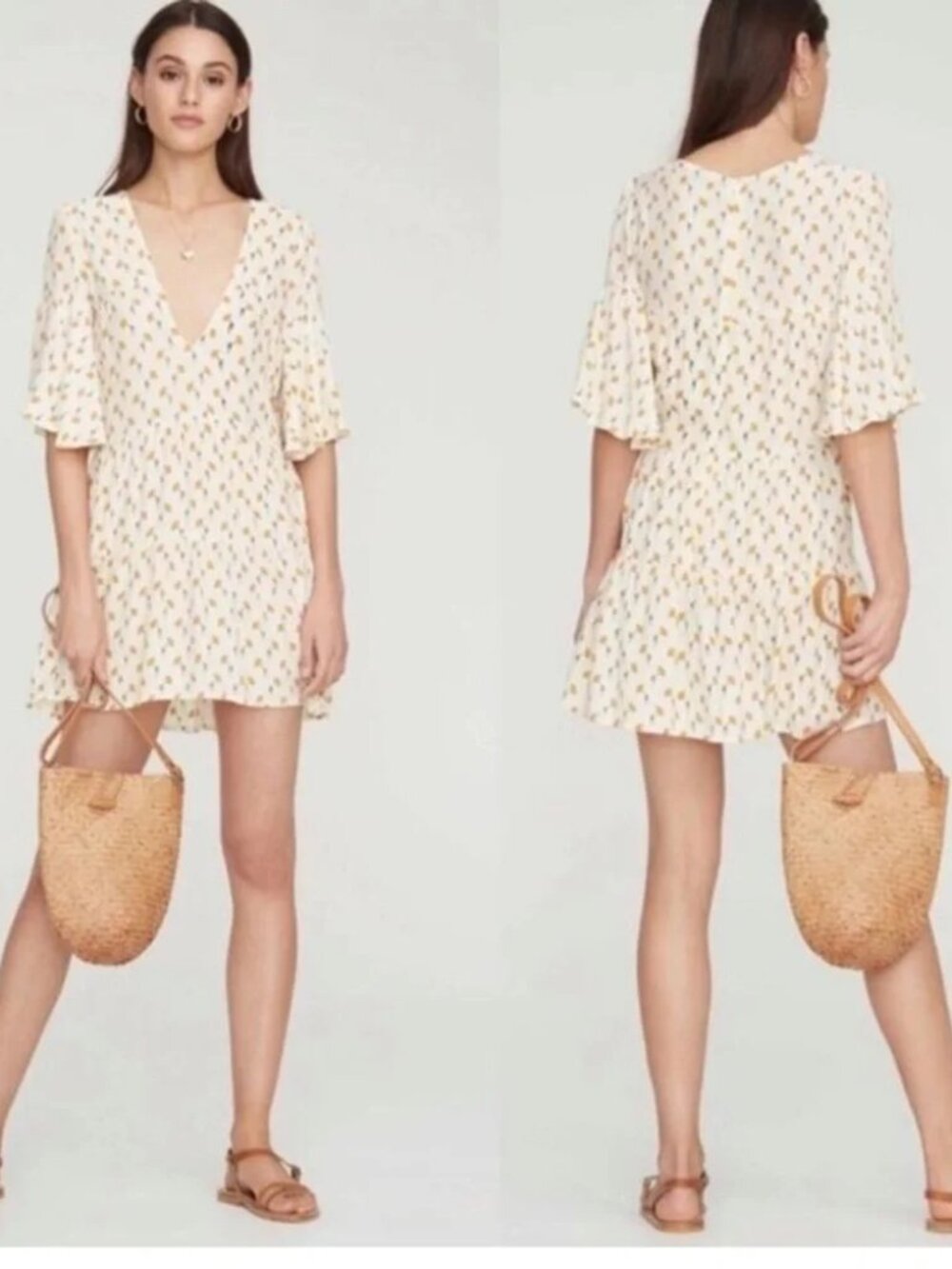 Faithfull the Brand Cream Fresa Marje Floral Mini Dress Size S Size 6